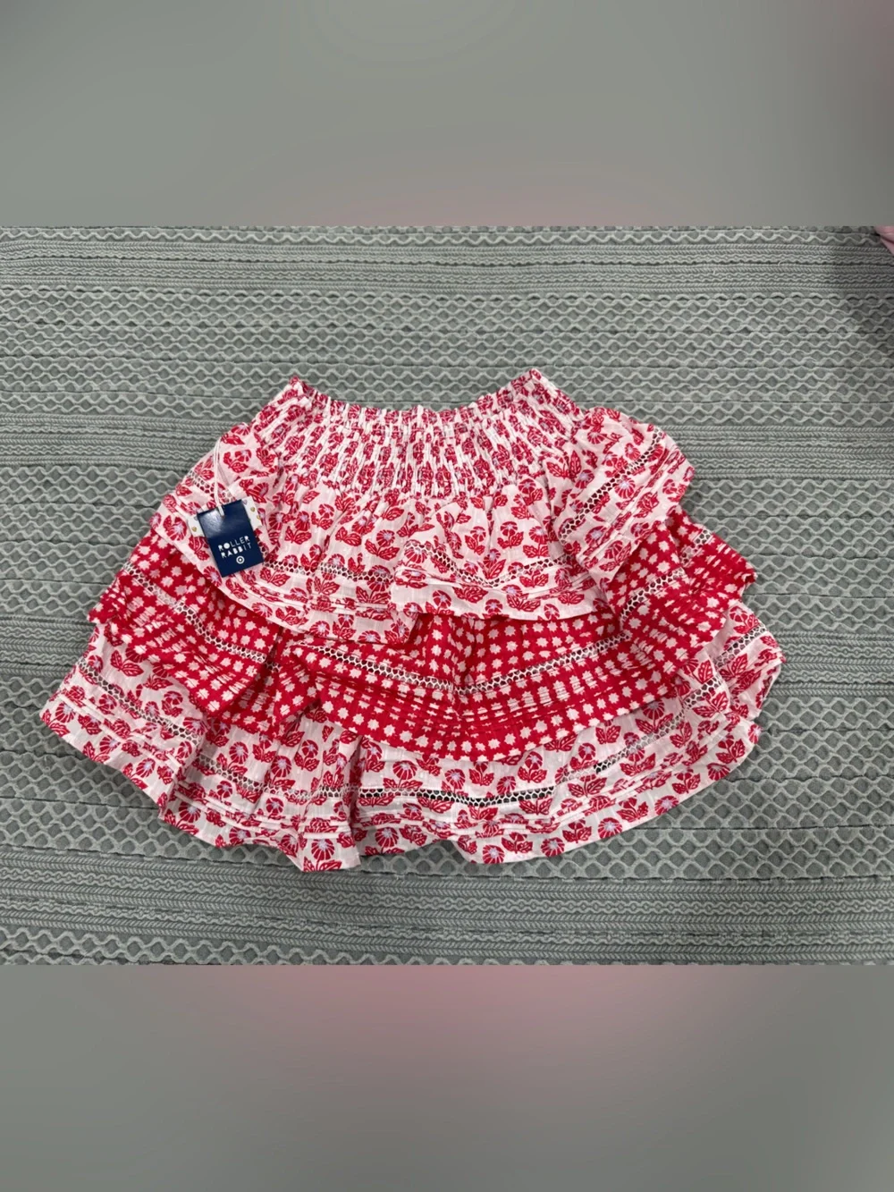 Roller Rabbit Red and White Floral Ruffle Diaper Cover - Picture 3 of 6